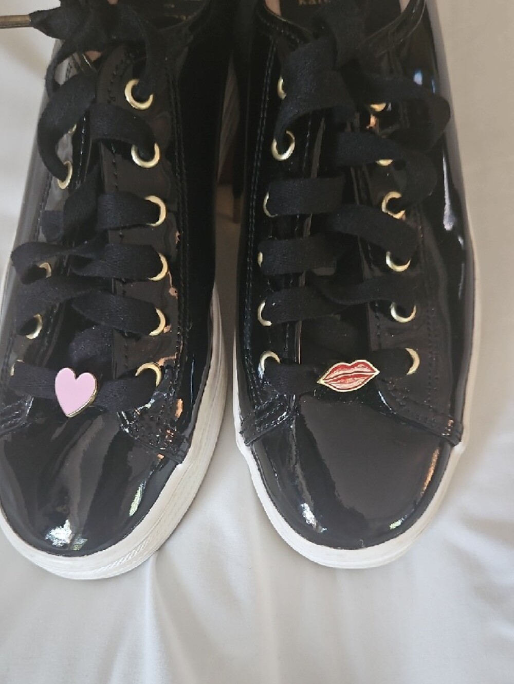 kate spade Black Patent Platform Sneakers with Pink Heart & Lip Charms - Picture 8 of 9